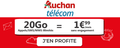 Promotion forfait mobile 20 Go d'Auchan Telecom