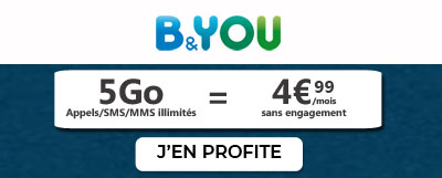 Forfait 5G à 4,99 euros de b&you bouygues