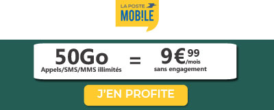 Forfait 50 Go à 9,99 euros La Poste Mobile