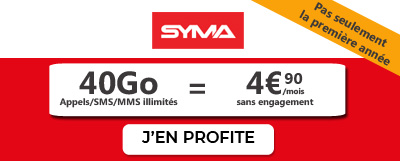 Forfait 40 Go en promo moins 5 euros Syma Mobile