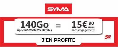 promo forfait syma mobile 140Go 5G