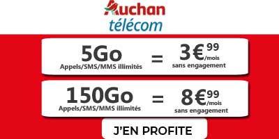 Forfaits Auchan Telecom 5Go 150go