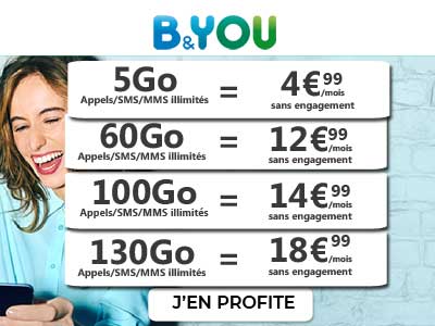 Forfaits b and you de 5Go à 130Go