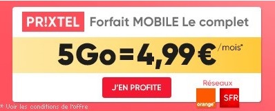 je profite du forfait prixtel 5Go à 5?