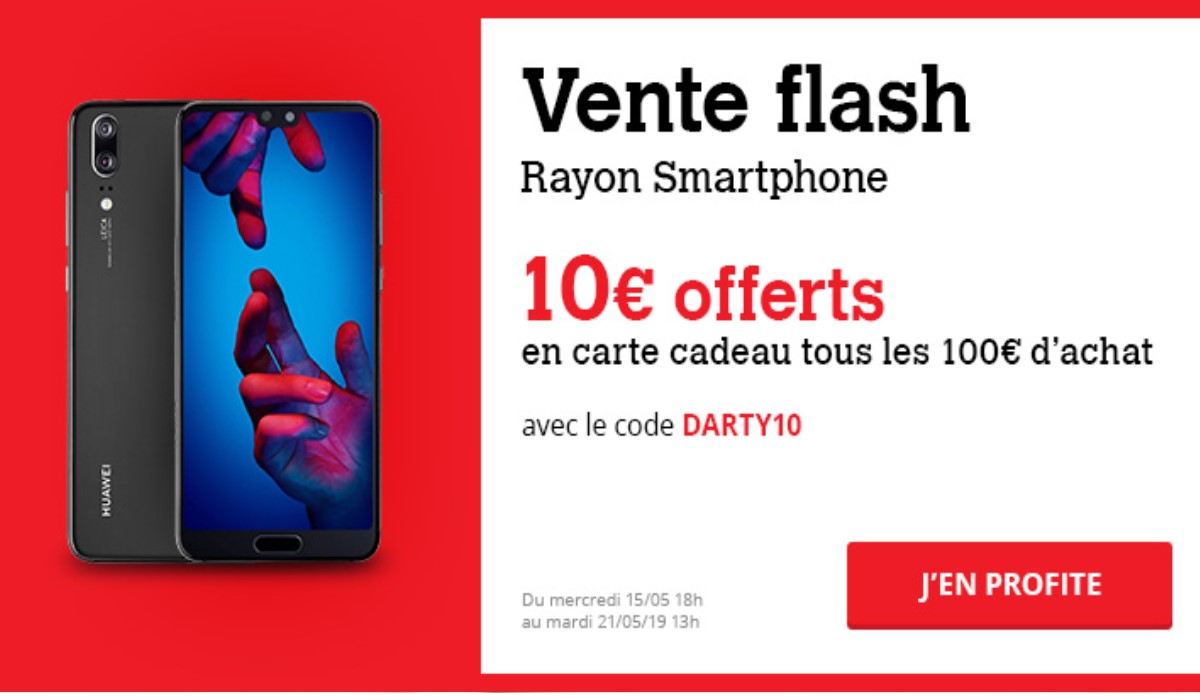 Bon plan Smartphone chez Darty : 10 euros offerts tous les 100 euros d'achats jusqu’au 21 mai