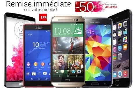 Derniers jours : 50 euros de remise immédiate sur votre Smartphone chez SFR (code promo JUILLET50)