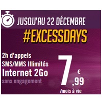 Virgin Mobile : Dernier jour pour profiter du forfait sans engagement #Excessdays 2H + 2Go à 7.99€ !