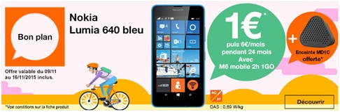 Vente Flash : Le Nokia Lumia 640 à 1€ chez Orange !
