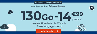 Forfait 130Go de 5G à 14,99 euros chez Cdiscount