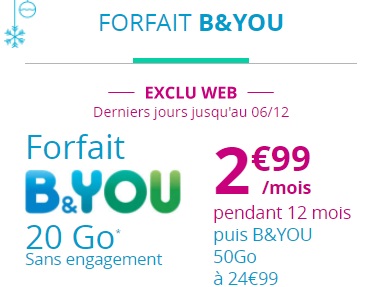 La série spéciale B&You 20Go à 2.99 euros de Bouygues Telecom prolongée jusqu'au 12 décembre