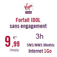 Bon plan Virgin Mobile : Un forfait sans engagement avec 3h d'appels et 1Go à 9.99€ !