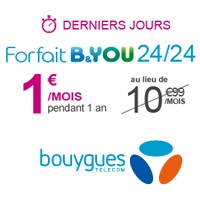 Dernier Week-end pour profiter du forfait B&You 24/24 sans engagement à 1€ pendant 12 mois chez Bouygues Telecom !