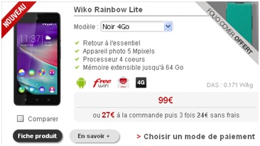 Dernier jour : Le Wiko Rainbow Lite 4G à 99€ et un Folio cover offert chez Free Mobile !