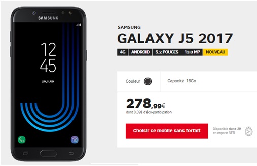 Le Samsung Galaxy J5 2017 débarque chez SFR à partir de 9.99 euros