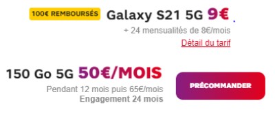 Galaxy S21 avec le forfait SFR 150Go