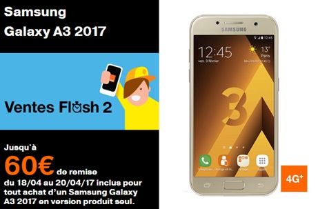 Bon plan de dernière minute : le Samsung Galaxy A3 2017 à 269.90 euros chez Orange