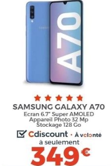 Samsung Galaxy A70 promo Cdiscount