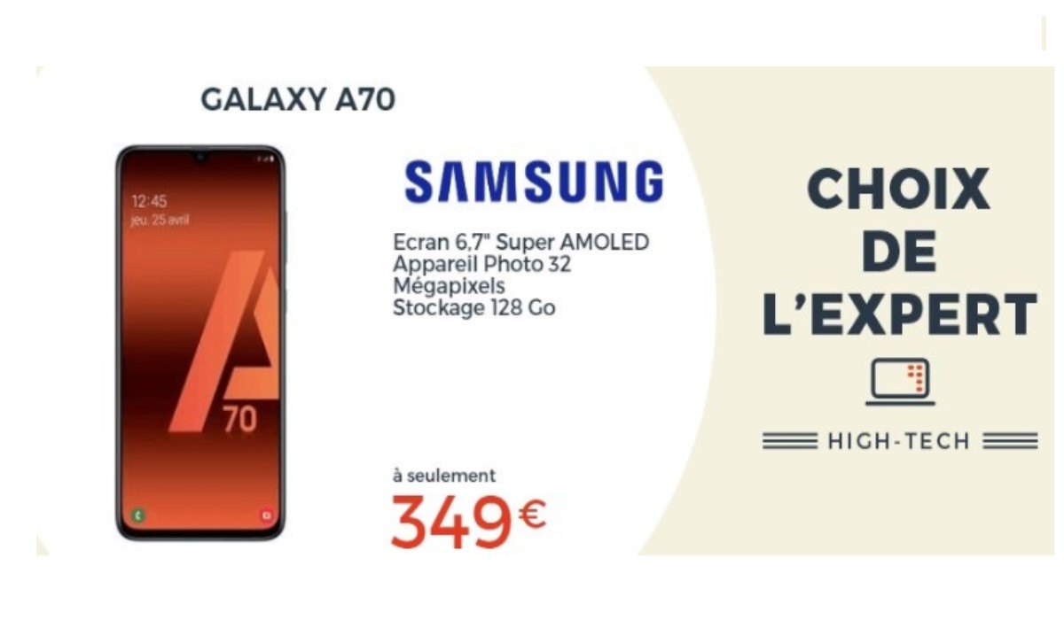 Bon plan Smartphone pas cher : le Samsung Galaxy A70 à 349 euros chez Cdiscount