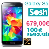 Bon plan : Remise de 100€ pour l’achat d’un Samsung Galaxy S5 avec un forfait Sosh !