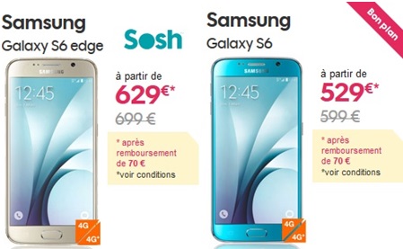 Le Samsung Galaxy S6 Edge et Galaxy S6 en promo chez Sosh !