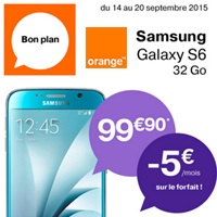 Vente flash sur le Samsung Galaxy S6, remise de 5€ par mois sur le forfait Origami Play 8Go chez Orange !