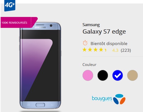 Le Samsung Galaxy S7 Edge bleu bientôt disponible chez Bouygues Telecom
