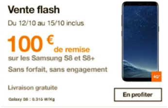 Vente flash ! 100 euros de remise sur les Samsung Galaxy S8 et S8+ sans forfait chez Orange