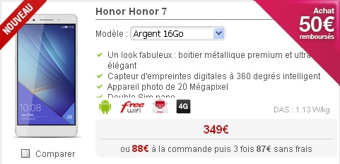 Free Mobile : 50€ remboursés pour l’achat d’un Honor 7 ! 