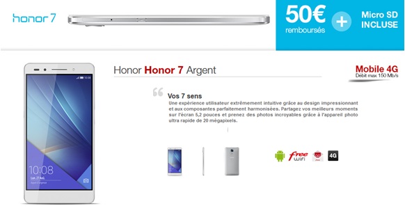 Le Honor 7 débarque chez Free Mobile avec une offre de remboursement de 50€ !