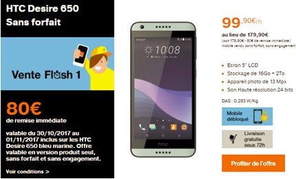 Bonne affaire : le HTC Desire 650 à moins de 100 euros sans forfait 