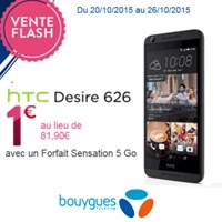 Le HTC Desire 626 en vente flash à 1€ au lieu de 81.90€ chez Bouygues Telecom !