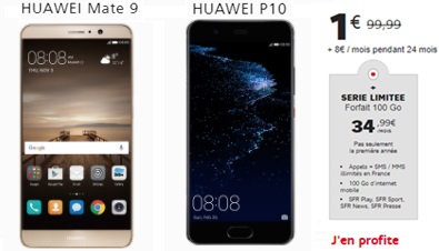 Le Huawei Mate 9 et Huawei P10 à 1 euro avec la série limitée 100Go chez SFR (dernières heures)