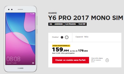 Le nouveau Huawei Y6 Pro 2017 est disponible à 160 euros nu ou avec un forfait RED By SFR