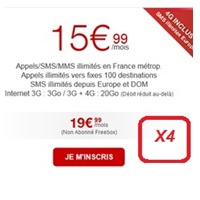 Free Mobile propose jusqu'à 4 forfaits illimités 20Go à 15.99€