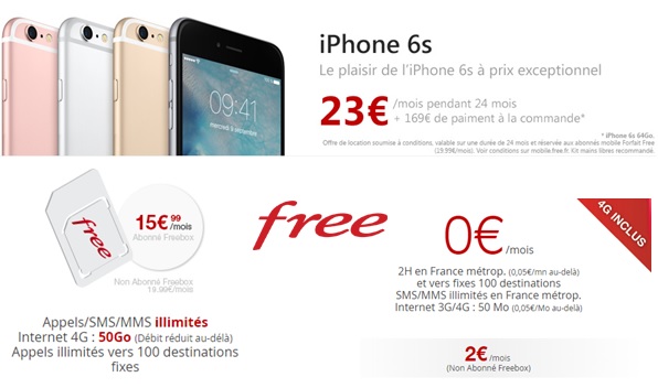 Free Mobile : L'iPhone 6S 64Go débarque à la location à 23€ par mois