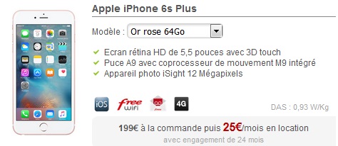 Free Mobile vous propose l’iPhone 6S Plus 64Go à 199€ à la commande !