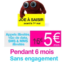 Vente flash : Forfait 4G avec appels, SMS, MMS illimités et 1Go de data à 9€ chez Joe Mobile !