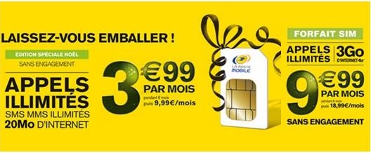 Deux forfaits illimités sans engagement à moins de 10€ chez La Poste Mobile pour Noël ! 