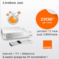 Promotion pendant 12 mois sur la Livebox Zen chez Orange