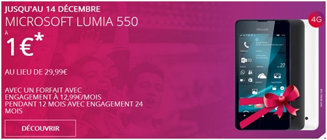 Le Microsoft Lumia 550 à 1€ chez Virgin Mobile !