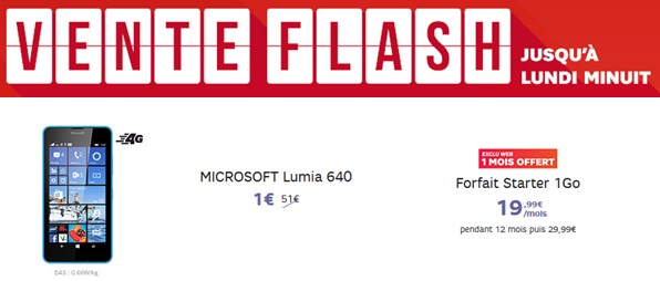 Lumia 640 en promo à 1€ avec le forfait Starter 24/24 + 1Go chez SFR !