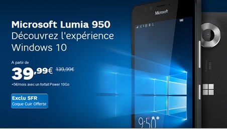 Microsoft Lumia 950 à partir de 39.99€ chez SFR et une coque cuir offerte !