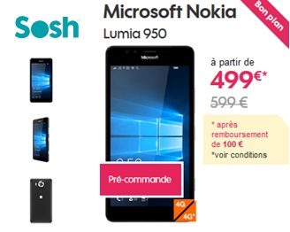Microsoft Lumia 950 en précommande chez Sosh à partir de 499€ !