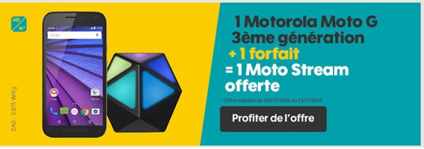 Bon plan Sosh : 30€ de remise sur le Moto G 3ème génération et le Moto Stream offert !