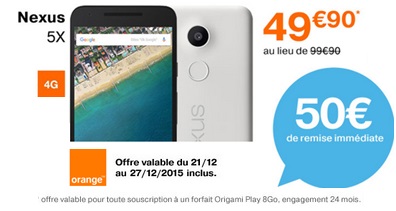 Vente flash : Google Nexus 5X à 49.90€ chez Orange !