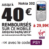 Bon plan Virgin Mobile : Le Nokia 302 à 29.99€ avec un forfait mobile sans engagement