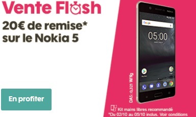 Le Nokia 5 en vente flash à 179.90 euros chez SOSH (dernières heures)