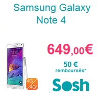 Le Samsung Galaxy Note 4 au meilleur prix chez Sosh avec un forfait sans engagement !