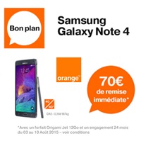 Bon plan Orange : 170€ de remise sur le Samsung Galaxy Note 4 avec un forfait Origami Jet !