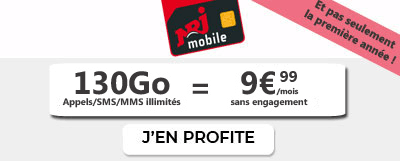 Forfait NRJ Mobile 130 Go à moins de 10 euros